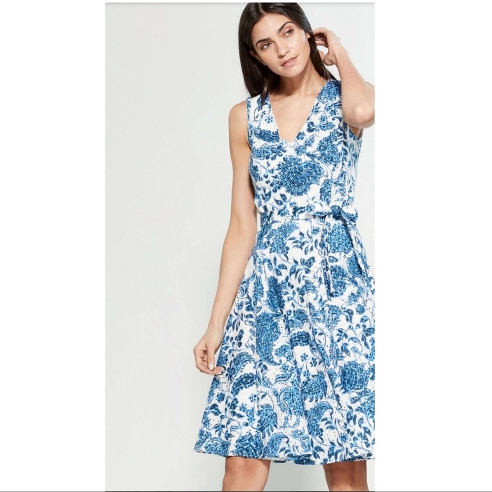 Tommy Hilfiger Sorrento Eyelet Tie Waist Floral Knee Length Sleeveless Dress